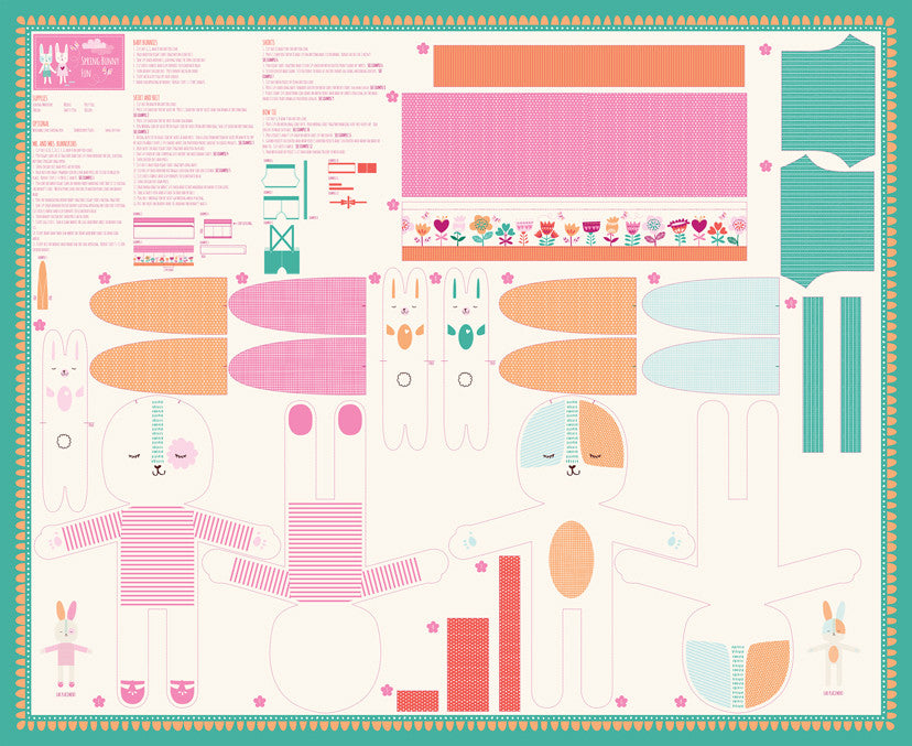 Spring Bunny Fun Doll Panel by Stacy Iest Hsu for Moda