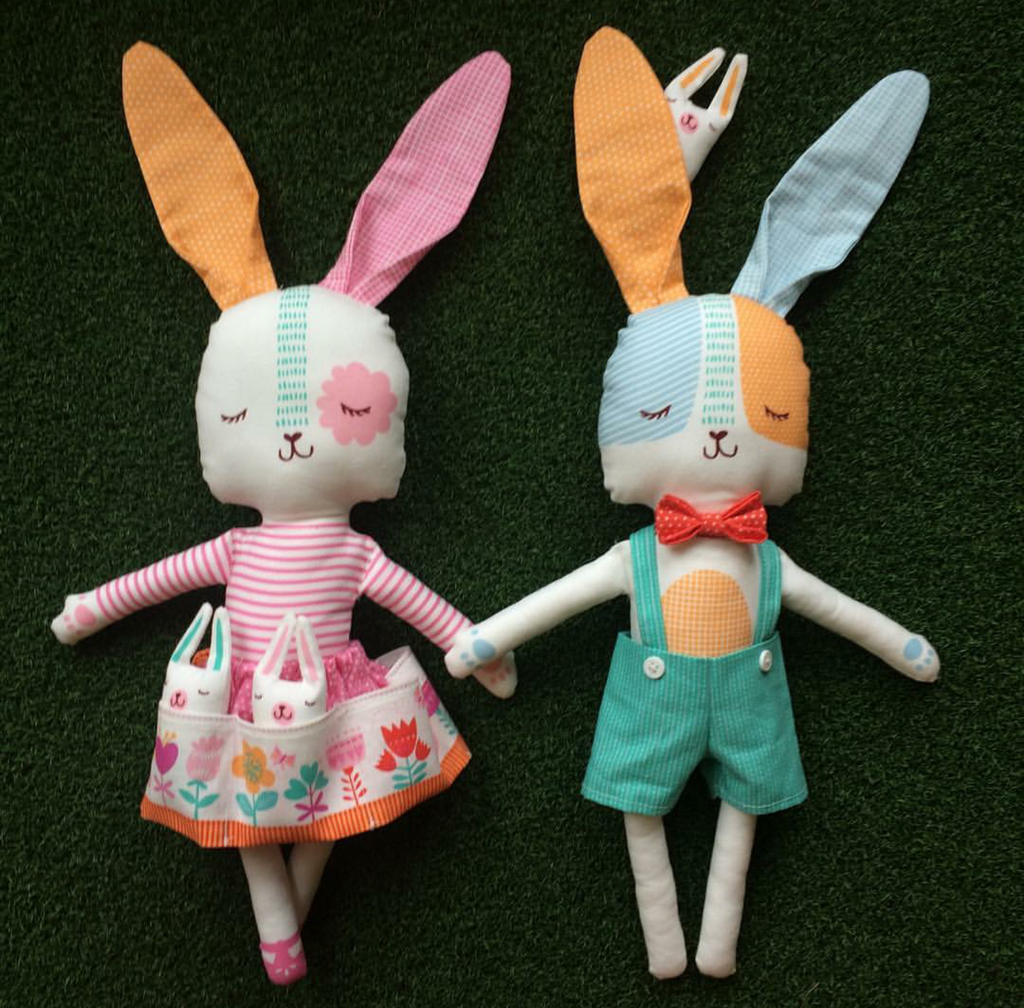 Spring Bunny Fun Doll Panel by Stacy Iest Hsu for Moda