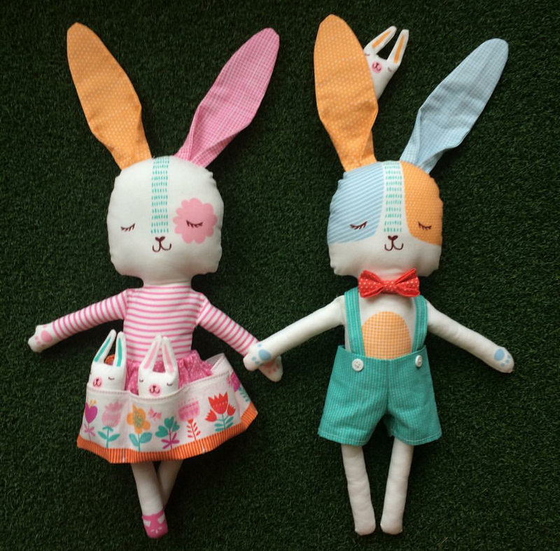 Spring Bunny Fun Doll Panel by Stacy Iest Hsu for Moda